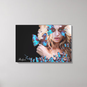 MYSTERIOUS BEAUTY WITH BLUE BUTTERFLY CANVAS PRINT