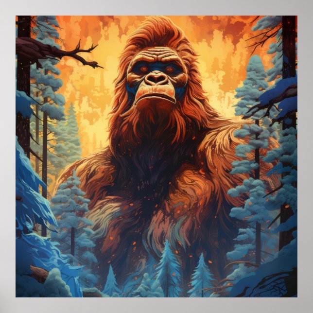 Mysterious Bigfoot Poster in PNG Style (Front)
