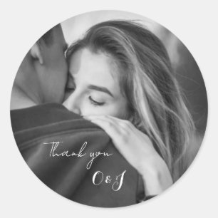 Mysterious black and white photograph wedding  classic round sticker