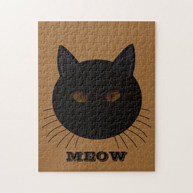 Mysterious Black Cat Face Brown Jigsaw Puzzle (Vertical)