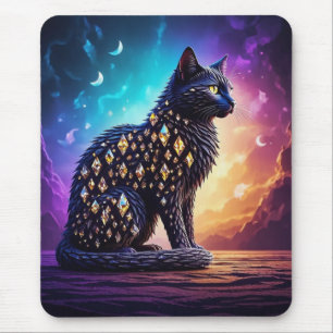 Mysterious Black Cat With Diamonds Mouse Mat