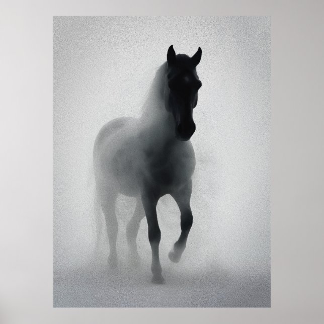Mysterious Black Horse Emerging from Mist Poster (Front)