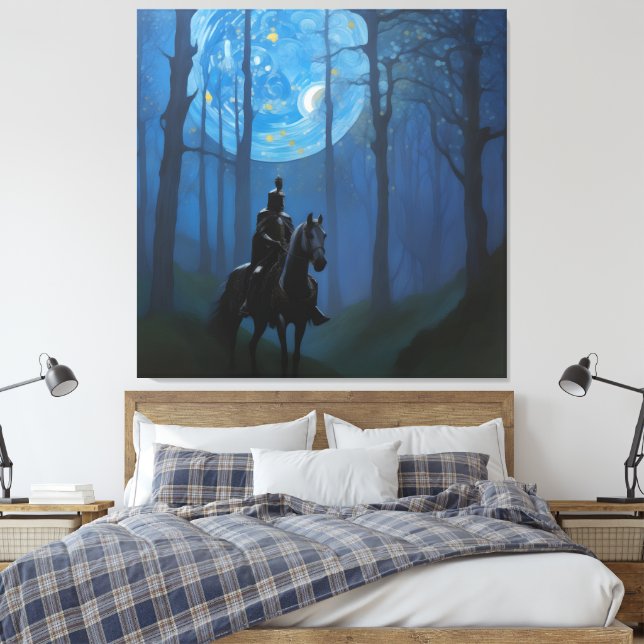Mysterious Black Knight in the Moonlit Forest Canvas Print (Insitu(Bedroom))