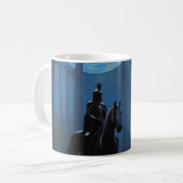 Mysterious Black Knight in the Moonlit Forest Coffee Mug (Front Left)