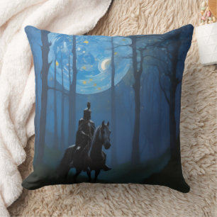 Mysterious Black Knight in the Moonlit Forest Cushion