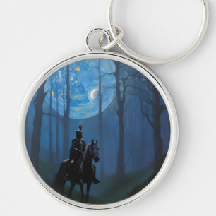 Mysterious Black Knight in the Moonlit Forest Key Ring