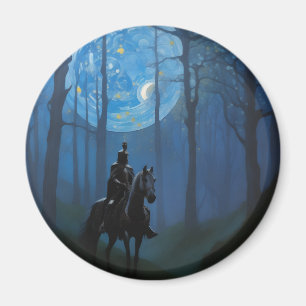 Mysterious Black Knight in the Moonlit Forest Magnet