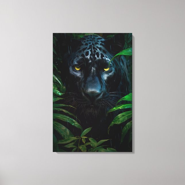 Mysterious Black Panther Jungle Wildlife Design Canvas Print (Front)