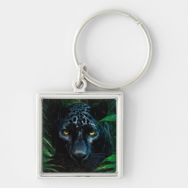 Mysterious Black Panther Jungle Wildlife Design Key Ring (Front)