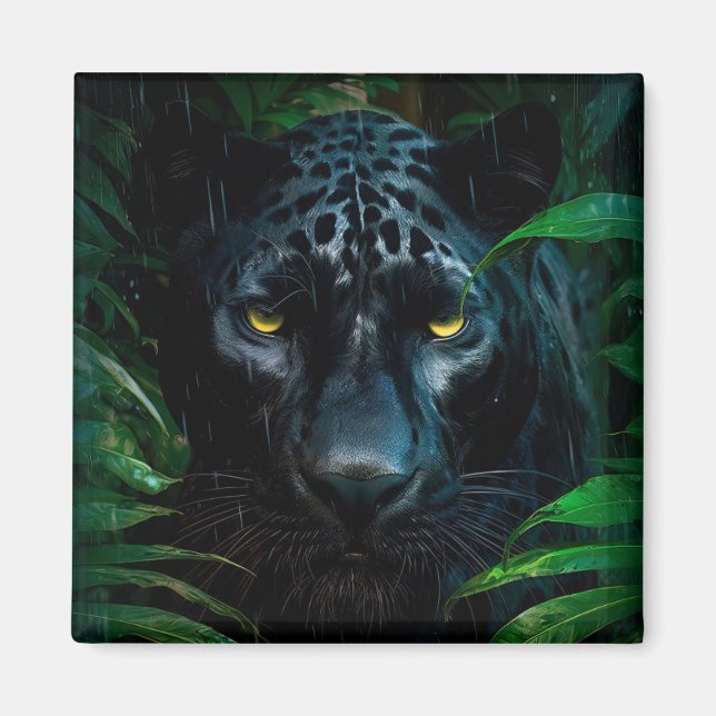 Mysterious Black Panther Jungle Wildlife Design Magnet (Front)