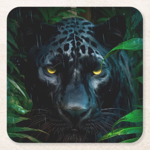 Mysterious Black Panther Jungle Wildlife Design Square Paper Coaster