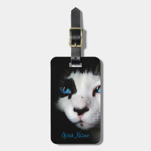 Mysterious Blue Eyed Tuxedo Cat Luggage Tag