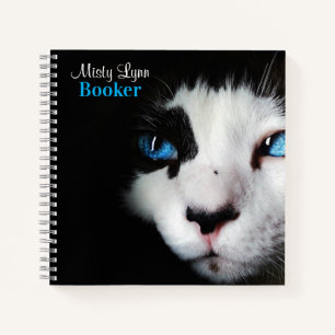 Mysterious Blue Eyed Tuxedo Cat  Notebook