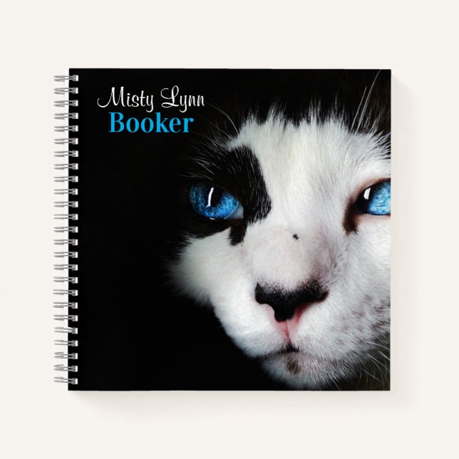 Mysterious Blue Eyed Tuxedo Cat  Notebook (Front)
