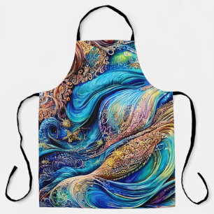 Mysterious Blue Waves Swirls Hidden Eye Abstract Apron