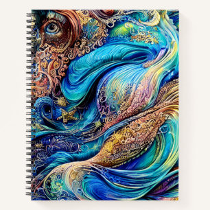 Mysterious Blue Waves Swirls Hidden Eye Abstract Notebook