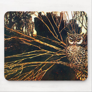Mysterious castle in the woods and owl mouse mat