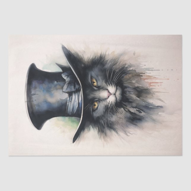 Mysterious cat in black hat "Hello Darlin" Tissue Paper (Front)