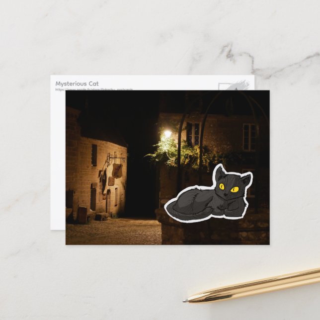 Mysterious Cat Postcard (Front/Back In Situ)