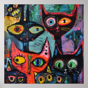 Mysterious Cats- Whimsical Art Print