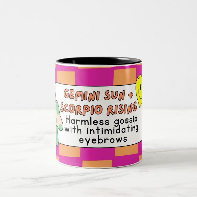 Mysterious Chatter - Gemini Sun, Scorpio Rising Zo Two-Tone Coffee Mug (Center)