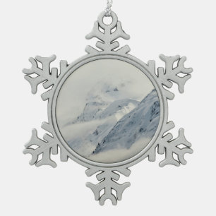 Mysterious Chugach Peaks Snowflake Pewter Christmas Ornament