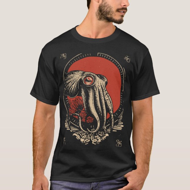 Mysterious Cuttlefish Ocean Creature Vintage Art T-Shirt (Front)