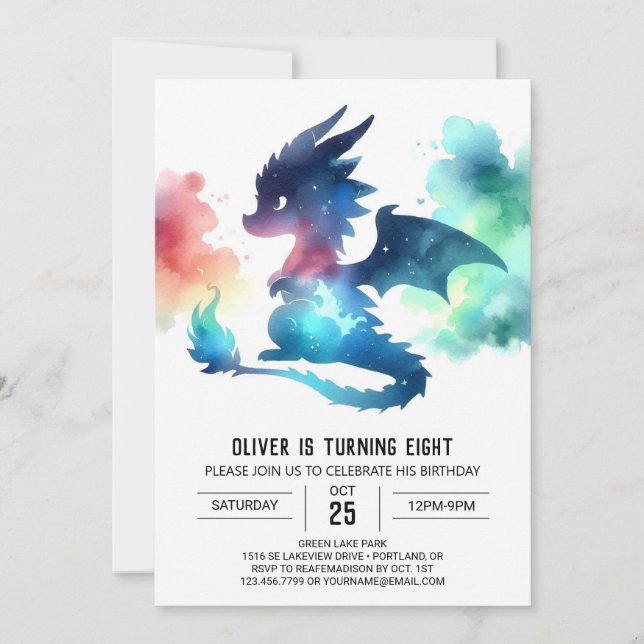 Mysterious Dragon Birthday Digital Invitation (Front)
