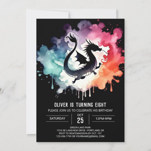 Mysterious Elegant Dragon Birthday Invitation (Front)