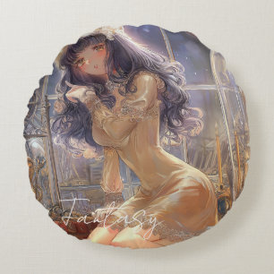 Mysterious Fantasy Girl - Gothic Art Aesthetic Round Cushion