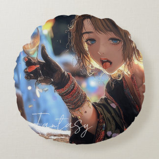 Mysterious Fantasy Girl - Gothic Art Aesthetic Round Cushion