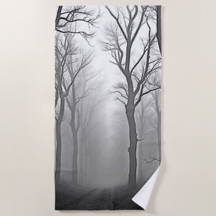 Mysterious Foggy Forest Path Beach Towel