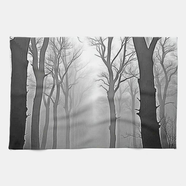 Mysterious Foggy Forest Path Tea Towel (Horizontal)