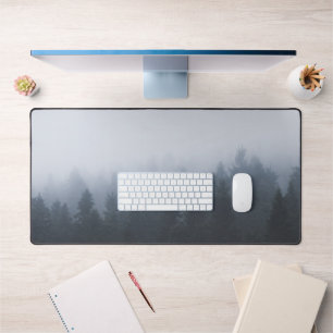 Mysterious forest in the fog desk mat