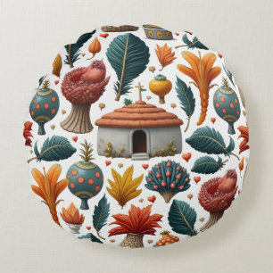 mysterious forest peaceful house round cushion