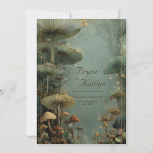 Mysterious Giant Mushroom Forest Floor Gold Light Invitation