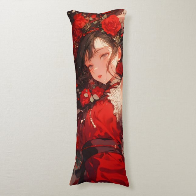 Mysterious Girl in Red Anime Body Cushion (Front Vertical)