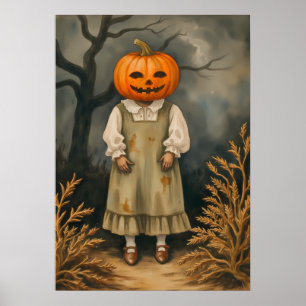 Mysterious Girl with Pumpkin Head – Spooky  Poster