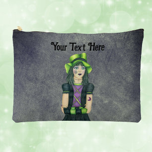 Mysterious Goth Girl Tattoos Green Hat Grunge Grey Accessory Pouch