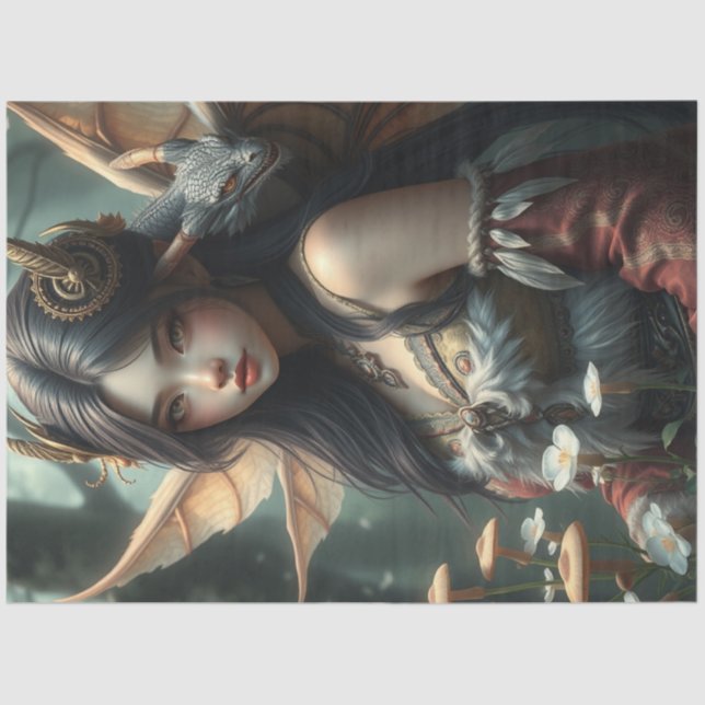 Mysterious Gothic Dragon Fairy  Tissue Paper (Front)