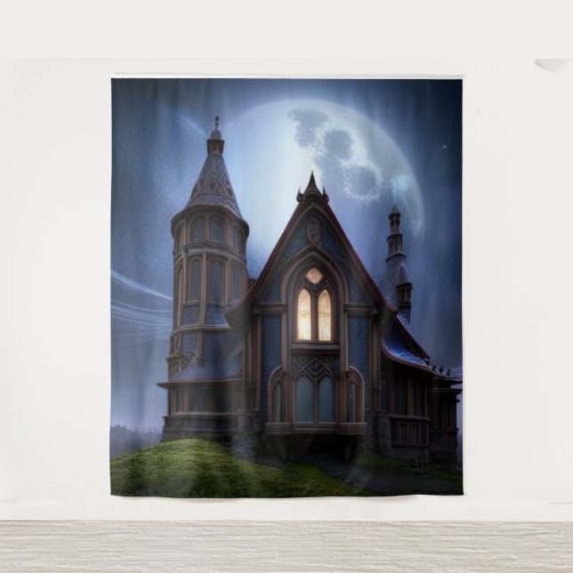 Mysterious Gothic House on hill Tapestry (Front)