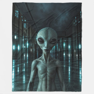 Mysterious Grey Alien Fleece Blanket
