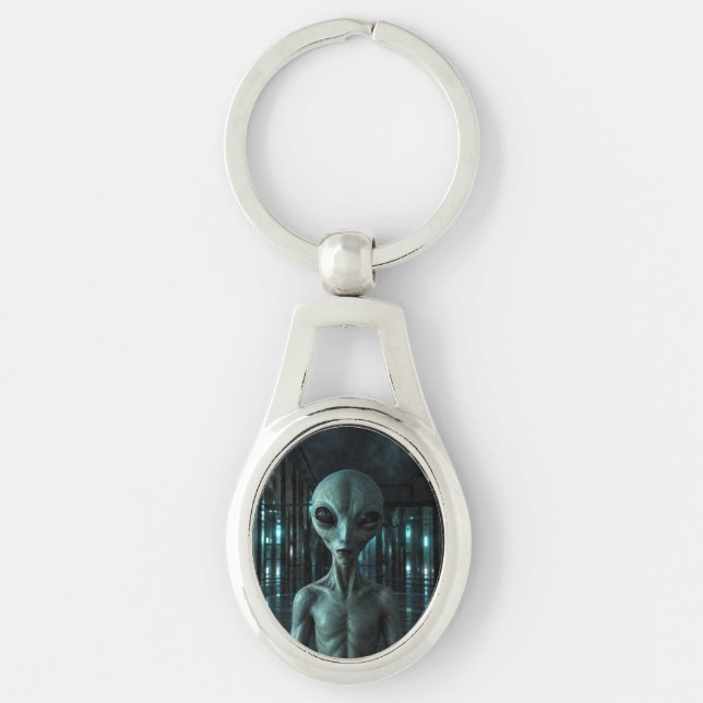 Mysterious Grey Alien Key Ring (Front)