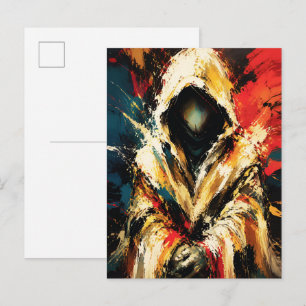 Mysterious Hooded Figure – Bold Abstract Postcard