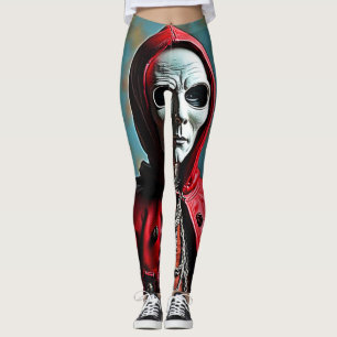 Mysterious Hooded Skull Figure Leggings