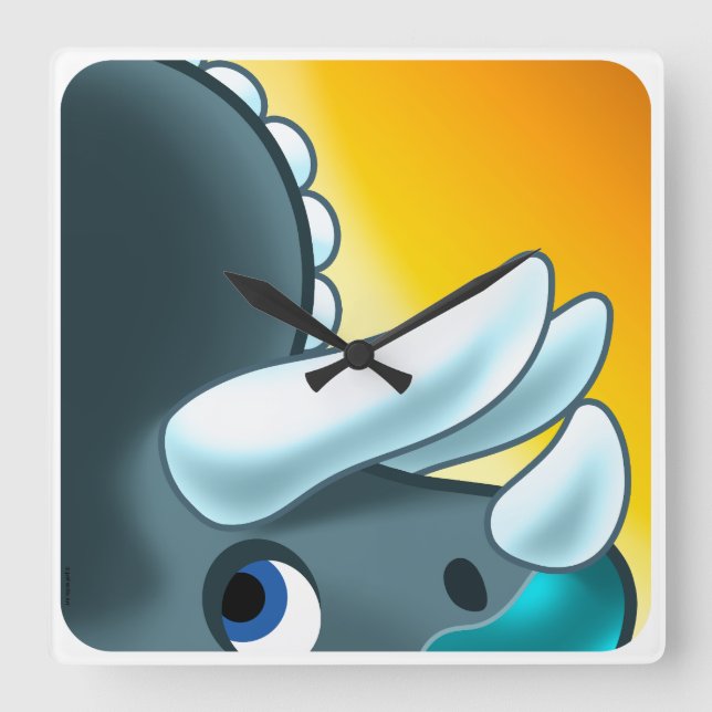 MYSTERIOUS HORNED DINOSAUR by Jeff Willis Art Square Wall Clock (Front)