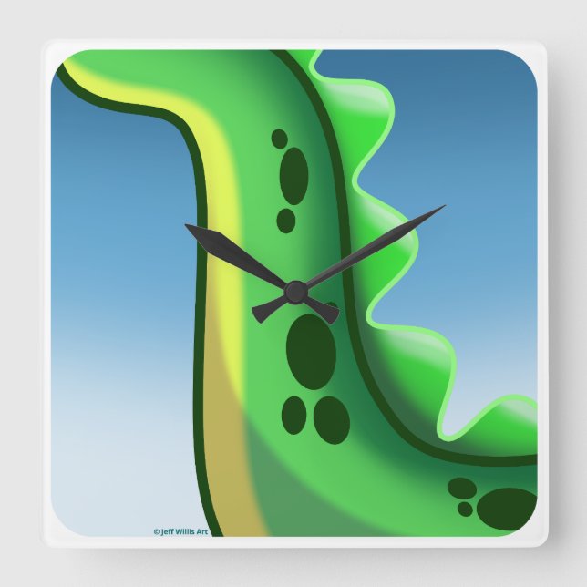 MYSTERIOUS LONG NECK DINOSAUR by Jeff Willis Art Square Wall Clock (Front)