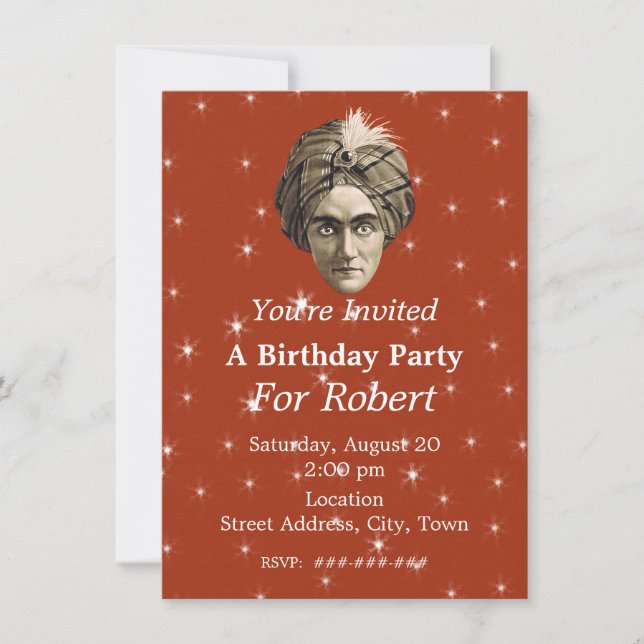 Mysterious Magical Birthday Genie Head White Stars Invitation (Front)