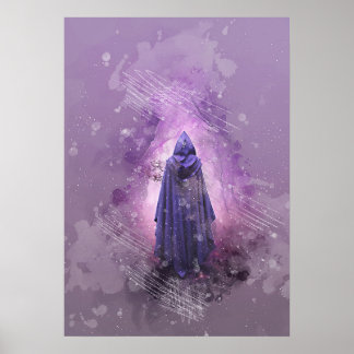 mysterious magical figure watercolor painting poster