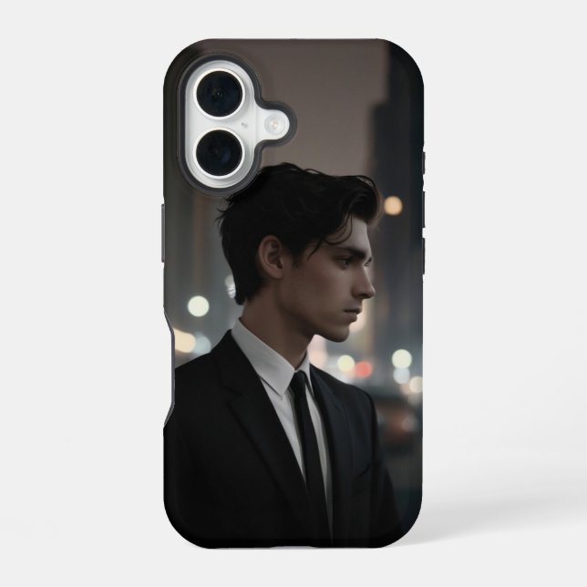 Mysterious Man in Suit at Night – Cinematic Urban  iPhone 16 Case (Back)